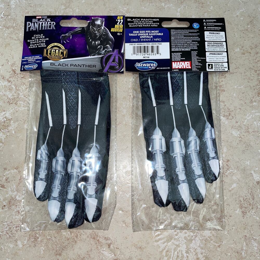 CHILD MARVEL SUPER HERO BLACK PANTHER GLOVES COSTUME ACCESSORY EUC